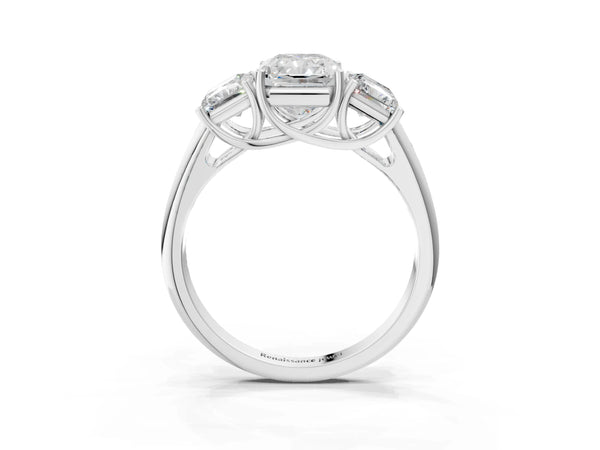 Sterling Silver Radiant Cut Three Stone Engagement Ring Setting with Smaller Matching Sides