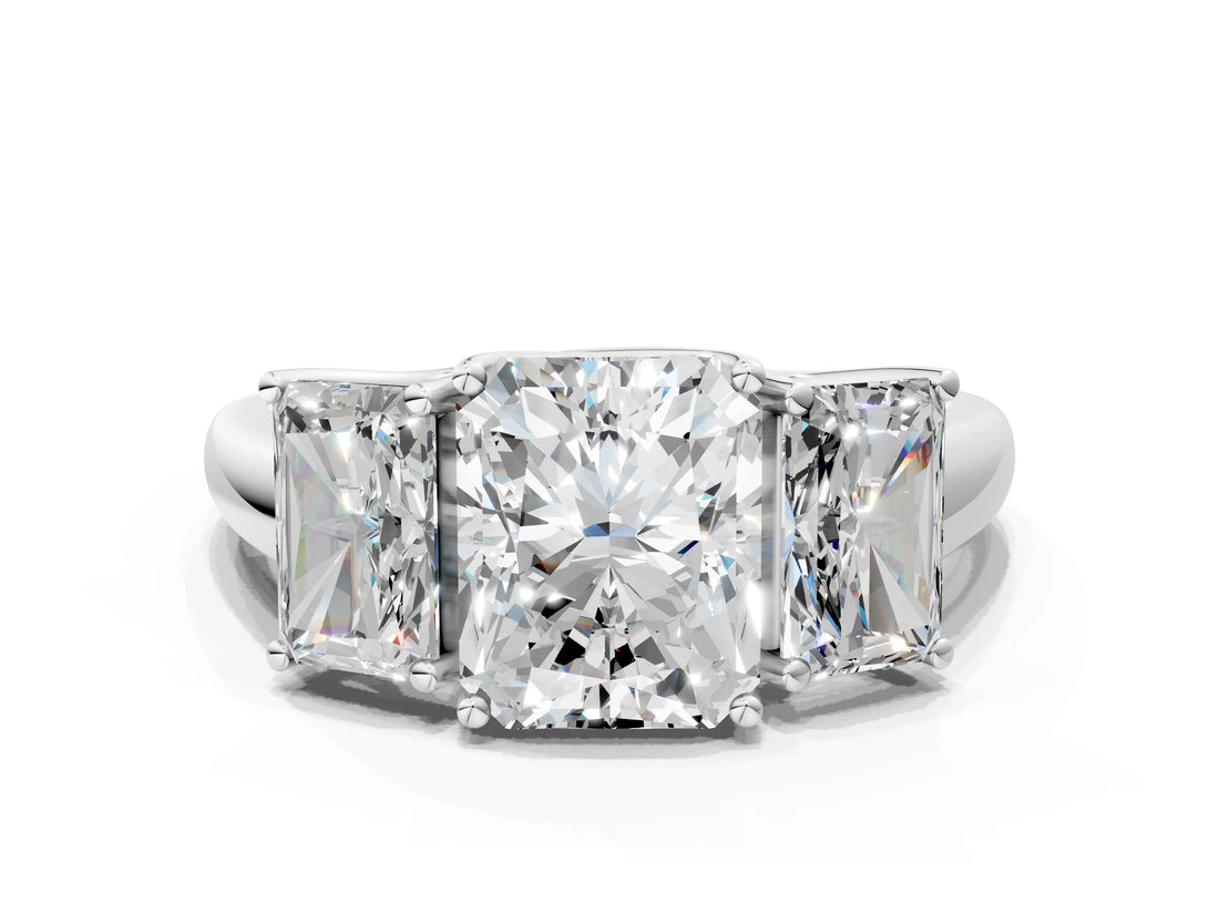 White gold Three-Stone Radiant Cut Diamond Engagement Ring with Prong Setting_7