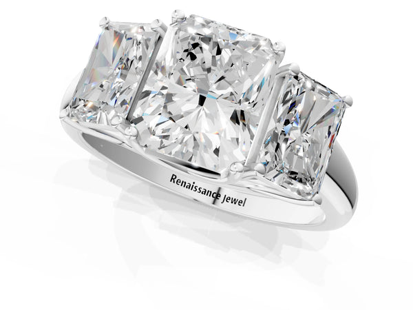 Sterling Silver Radiant Cut Three Stone Engagement Ring Setting with Smaller Matching Sides