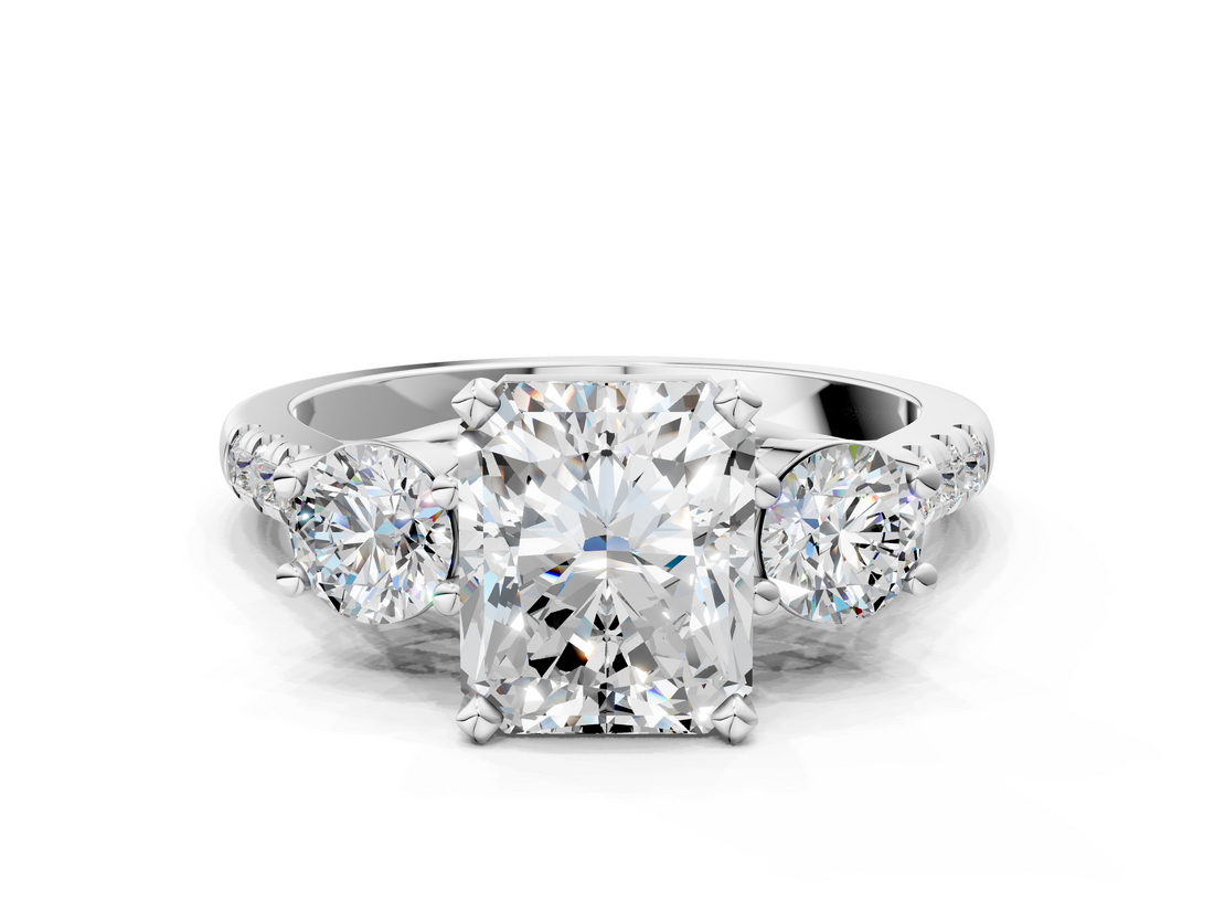 White gold Three-Stone Radiant Cut Diamond Pavé Band with Four-Prong Setting_63