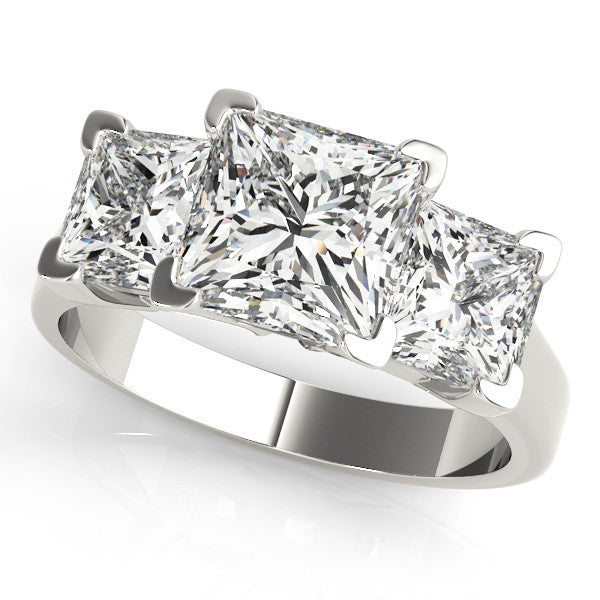 White gold Three-Stone Radiant Cut Diamond Ring with Channel Set Band and Four-Prong Setting 1