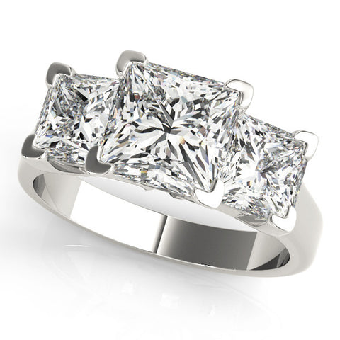 White gold Three-Stone Radiant Cut Diamond Ring with Channel Set Band and Four-Prong Setting 1