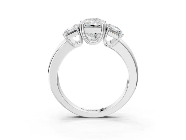 White Gold Radiant Cut Three Stone Engagement Ring Setting with Double Claw Head and Plain Band