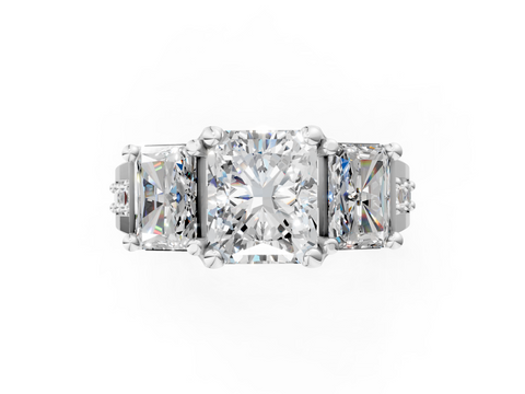 White gold Three-Stone Radiant Cut Diamond Ring with Channel-Set Band and Four-Prong Setting_44