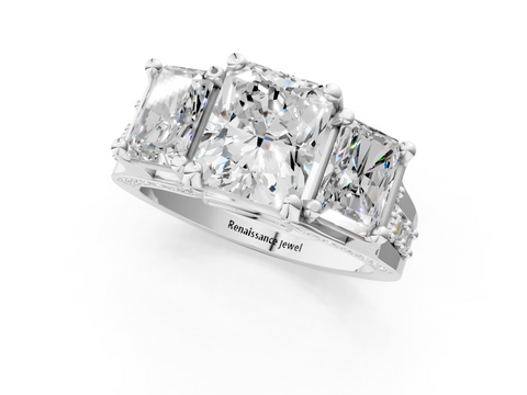 White gold Three-Stone Radiant Cut Diamond Ring with Channel-Set Band and Four-Prong Setting_45