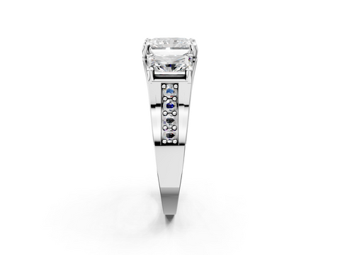 White gold Three-Stone Radiant Cut Diamond Ring with Channel-Set Band and Four-Prong Setting_46