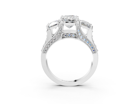 White gold Three-Stone Radiant Cut Diamond Ring with Channel-Set Band and Four-Prong Setting_47