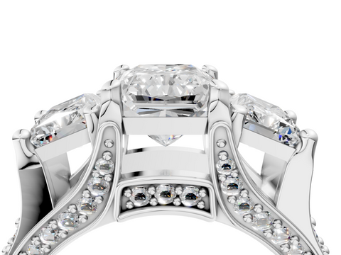 White gold Three-Stone Radiant Cut Diamond Ring with Channel-Set Band and Four-Prong Setting_48