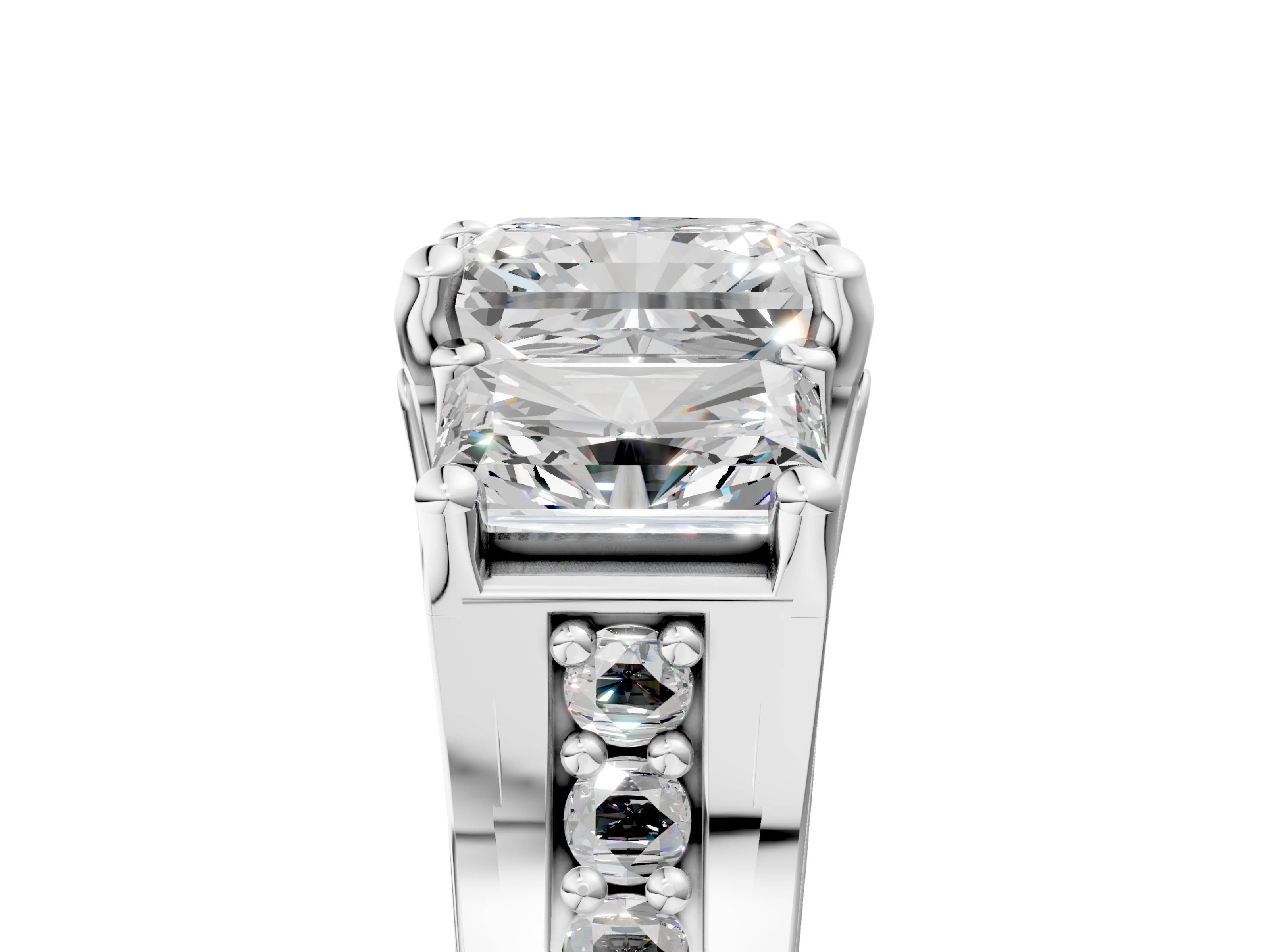 White gold Three-Stone Radiant Cut Diamond Ring with Channel-Set Band and Four-Prong Setting_49