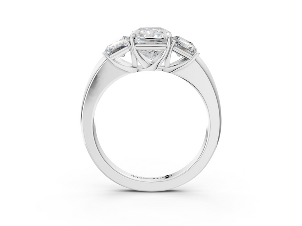 Platinum Radiant Cut Three Stone Engagement Ring Setting with Matching Sides and Plain Band