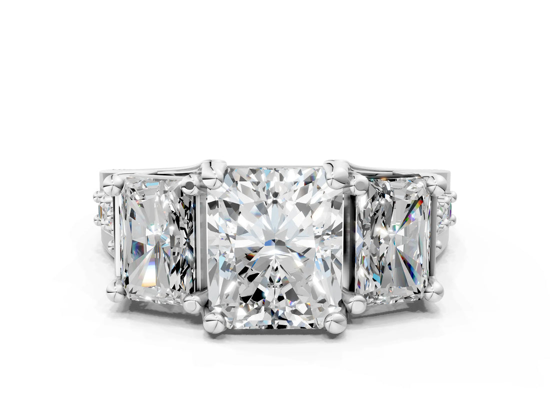 White gold Three-Stone Radiant Cut Diamond Ring with Channel-Set Band and Four-Prong Setting_78