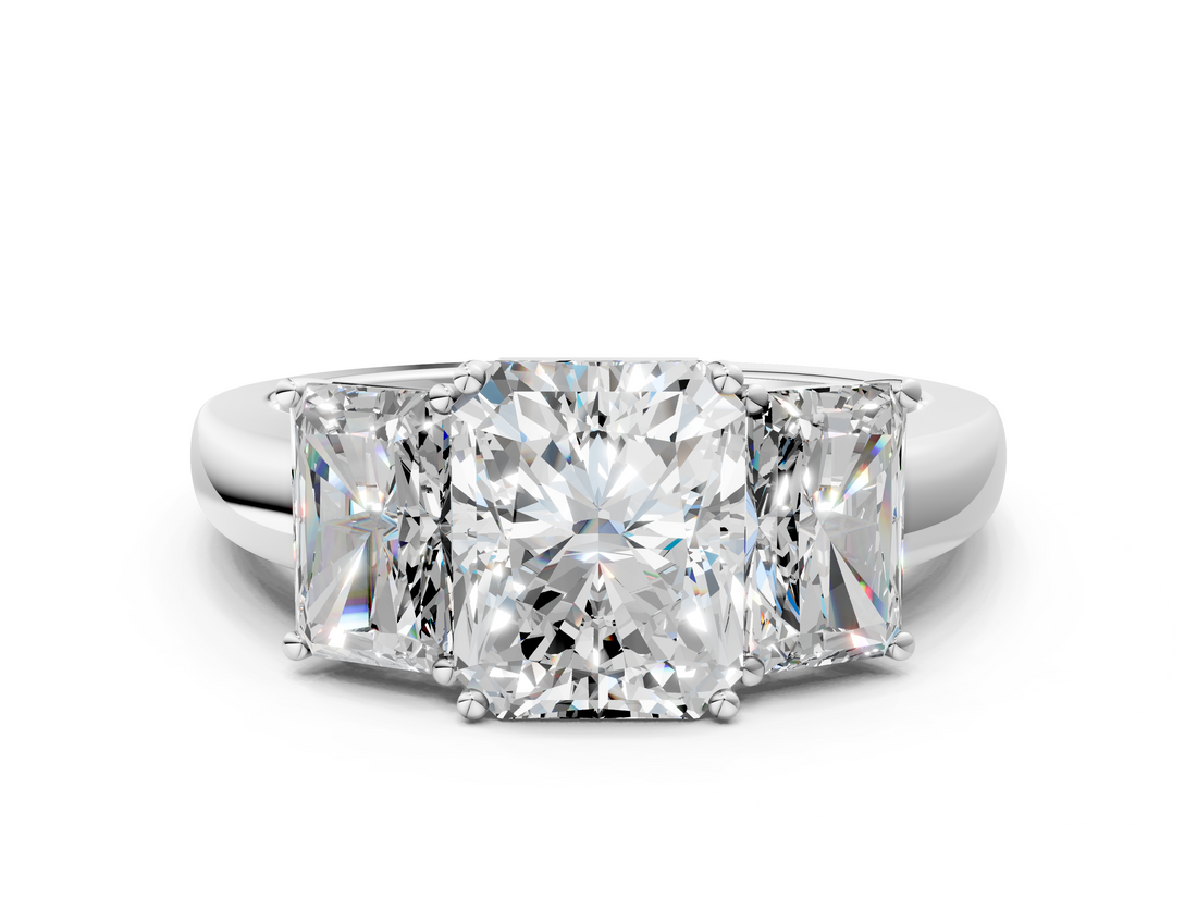 White gold Three-Stone Radiant Cut Diamond Ring with Channel-Set Band and Four-Prong Setting_79