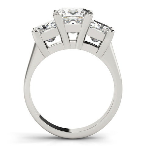 White gold Three-Stone Radiant Cut Diamond Ring with Channel Set Band and Four-Prong Setting