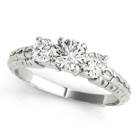 White gold Three-Stone Radiant Cut Diamond Ring with Channel-Set Band and Prong Setting 1