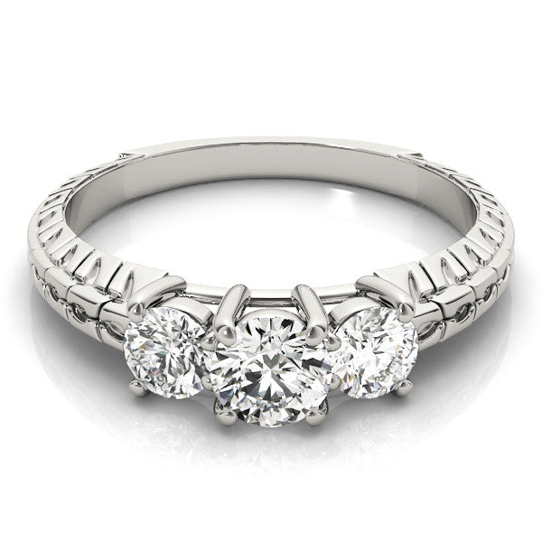 White gold Three-Stone Radiant Cut Diamond Ring with Channel-Set Band and Prong Setting 2