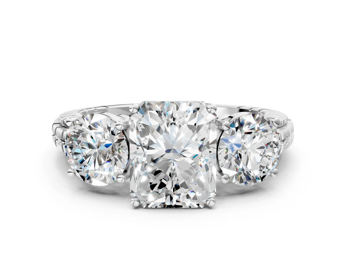 White gold Three-Stone Radiant Cut Diamond Ring with Channel-Set Band and Prong Setting_6