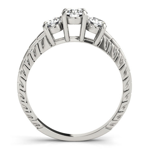 White gold Three-Stone Radiant Cut Diamond Ring with Channel-Set Band and Prong Setting