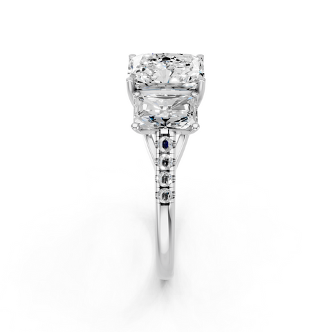 White gold Three-Stone Radiant Cut Diamond Ring with Pavé Band and Prong Setting_12