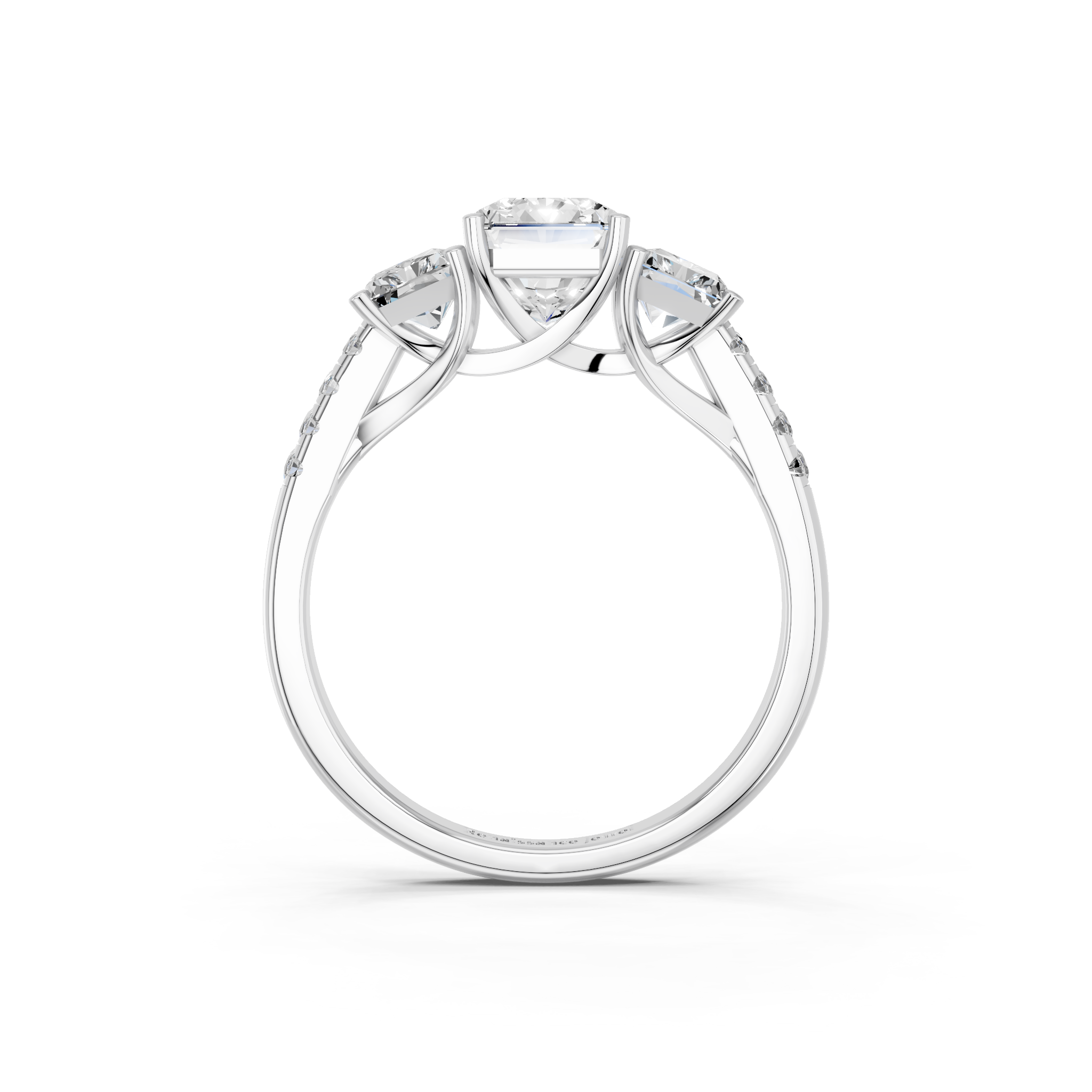 White gold Three-Stone Radiant Cut Diamond Ring with Pavé Band and Prong Setting_13