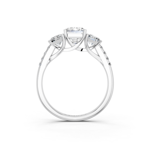 White gold Three-Stone Radiant Cut Diamond Ring with Pavé Band and Prong Setting_13
