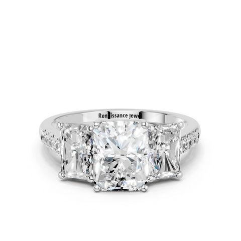 White gold Three-Stone Radiant Cut Diamond Ring with Pavé Band and Prong Setting_19