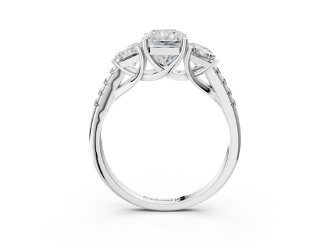 White gold Three-Stone Radiant Cut Diamond Ring with Pavé Band and Prong Setting_31