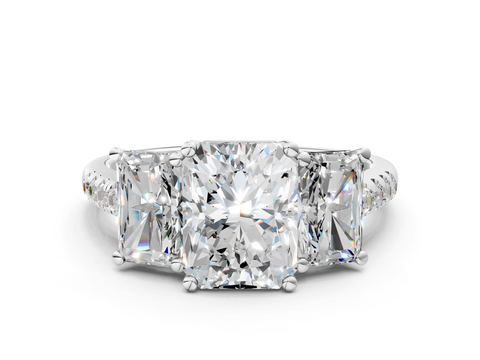 White gold Three-Stone Radiant Cut Diamond Ring with Pavé Band and Prong Setting_32