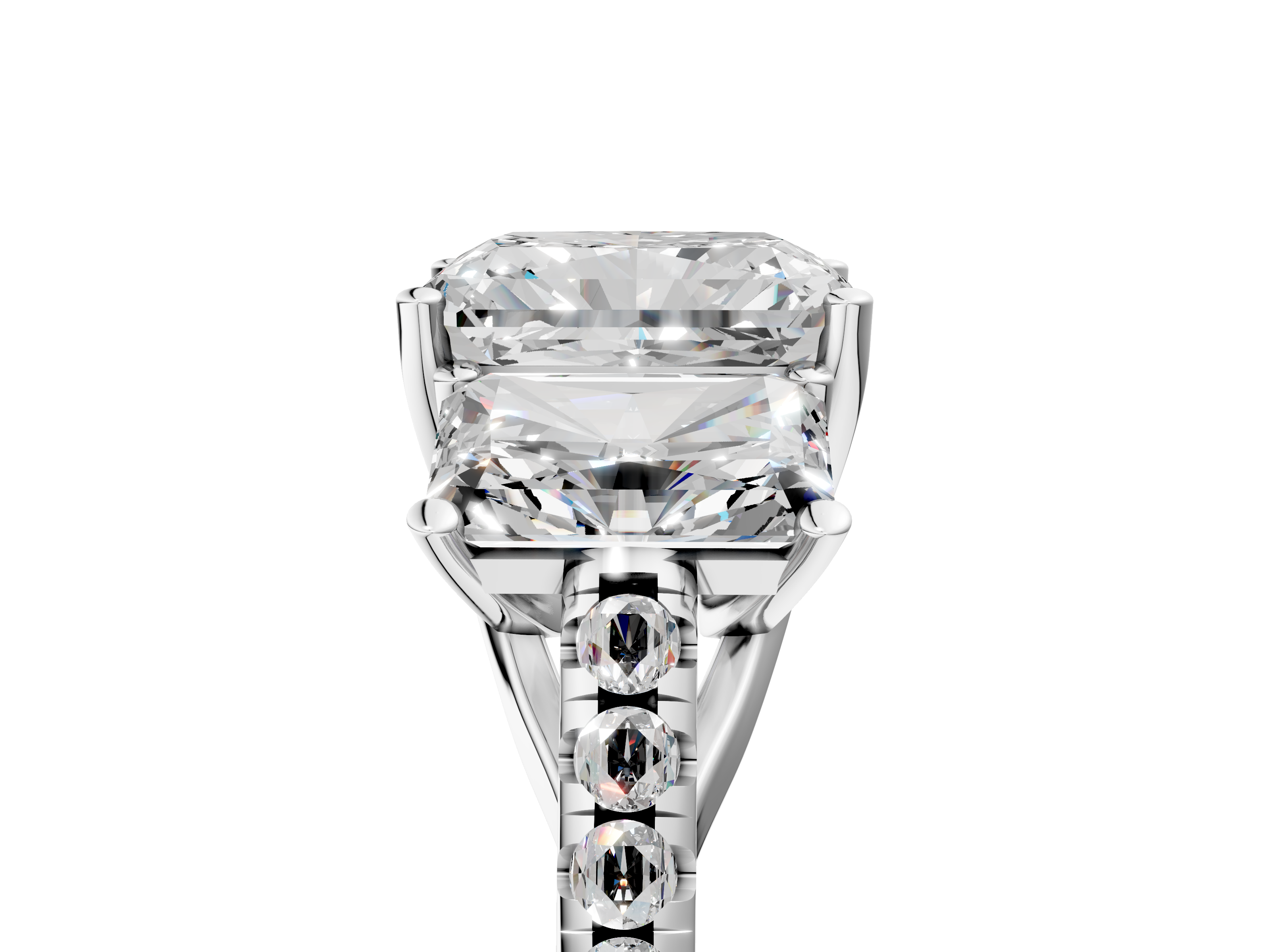 White gold Three-Stone Radiant Cut Diamond Ring with Pavé Band and Prong Setting_33