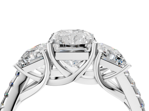 White gold Three-Stone Radiant Cut Diamond Ring with Pavé Band and Prong Setting_36