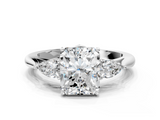 White gold Three-Stone Radiant Cut Diamond Ring with Pear Side Stones in Four-Prong Setting_193