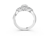 White gold Three-Stone Radiant Cut Diamond Ring with Pear Side Stones in Four-Prong Setting_196