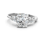 White gold Three-Stone Radiant Cut Diamond Ring with Pear  Side Stones in Four-Prong Setting_20