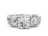 White gold Three-Stone Radiant Cut Diamond Ring with Round Side Stones, Classic Band, and Four-Prong Setting_7