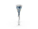 White gold Three-Stone Radiant Cut Diamond Ring with Round with Aquamarine side stone Pavé Band and Prong Setting_14