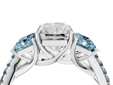 White gold Three-Stone Radiant Cut Diamond Ring with Round with Aquamarine side stone Pavé Band and Prong Setting_16