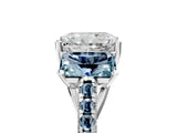 White gold Three-Stone Radiant Cut Diamond Ring with Round with Aquamarine side stone Pavé Band and Prong Setting_17