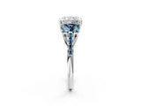 White gold Three-Stone Radiant Cut Diamond Ring with Round with Aquamarine side stone Pavé Band and Prong Setting_2
