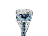 White gold Three-Stone Radiant Cut Diamond Ring with Round with Aquamarine side stone Pavé Band and Prong Setting_5
