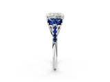 White gold Three-Stone Radiant Cut Diamond Ring with Round with Blue Sapphire side stone Pavé Band and Prong Setting_14