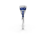 White gold Three-Stone Radiant Cut Diamond Ring with Round with Blue Sapphire side stone Pavé Band and Prong Setting_2