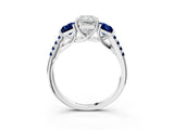 White gold Three-Stone Radiant Cut Diamond Ring with Round with Blue Sapphire side stone Pavé Band and Prong Setting_3