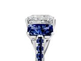 White gold Three-Stone Radiant Cut Diamond Ring with Round with Blue Sapphire side stone Pavé Band and Prong Setting_5
