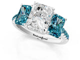White gold Three-Stone Radiant Cut Diamond Ring with Round with Blue Topaz side stone Pavé Band and Prong Setting_13