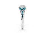White gold Three-Stone Radiant Cut Diamond Ring with Round with Blue Topaz side stone Pavé Band and Prong Setting_14