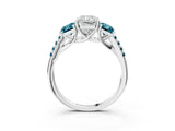 White gold Three-Stone Radiant Cut Diamond Ring with Round with Blue Topaz side stone Pavé Band and Prong Setting_15