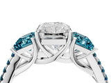 White gold Three-Stone Radiant Cut Diamond Ring with Round with Blue Topaz side stone Pavé Band and Prong Setting_16