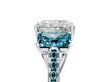 White gold Three-Stone Radiant Cut Diamond Ring with Round with Blue Topaz side stone Pavé Band and Prong Setting_17