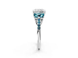 White gold Three-Stone Radiant Cut Diamond Ring with Round with Blue Topaz side stone Pavé Band and Prong Setting_2