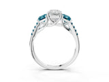 White gold Three-Stone Radiant Cut Diamond Ring with Round with Blue Topaz side stone Pavé Band and Prong Setting_3