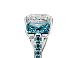 White gold Three-Stone Radiant Cut Diamond Ring with Round with Blue Topaz side stone Pavé Band and Prong Setting_5